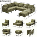 Canapé d'angle en U EROMMY 6 places, convertible en lit réversible, design chenille moderne, avec méridienne et pouf.