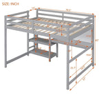 Lit mezzanine en bois avec étagères et bureau