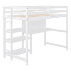 Lit mezzanine en bois avec étagères et bureau