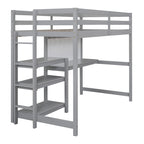Lit mezzanine en bois avec étagères et bureau