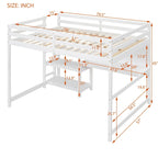 Lit mezzanine en bois avec étagères et bureau