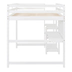 Lit mezzanine en bois avec étagères et bureau