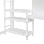 Lit mezzanine en bois avec étagères et bureau