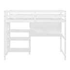 Lit mezzanine en bois avec étagères et bureau