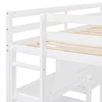 Lit mezzanine en bois avec étagères et bureau
