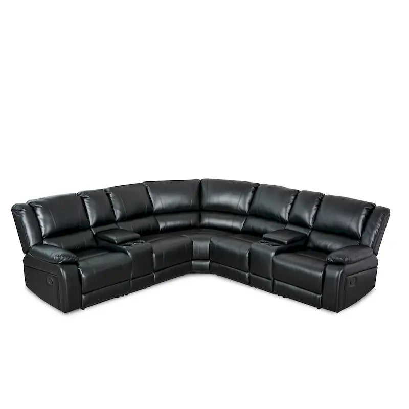 Canapé d'angle inclinable 7 pièces en similicuir moderne et contemporain de 108 pouces de large