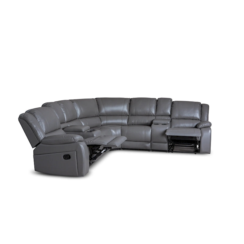 Canapé d'angle inclinable 7 pièces en similicuir moderne et contemporain de 108 pouces de large