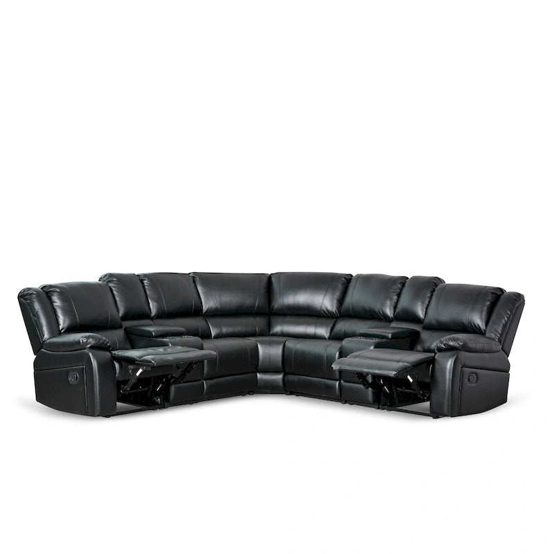 Canapé d'angle inclinable 7 pièces en similicuir moderne et contemporain de 108 pouces de large