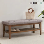 Banc à chaussures d'entrée avec rangement, revêtement en tissu et bois massif, 109 cm (43 pouces), banquette rembourrée pour salon et chambres
