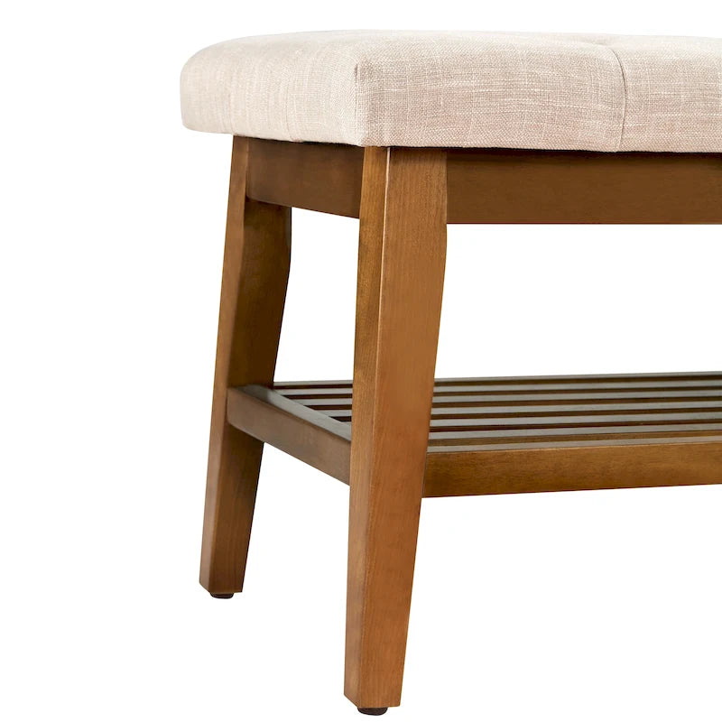 Banc à chaussures d'entrée avec rangement, revêtement en tissu et bois massif, 109 cm (43 pouces), banquette rembourrée pour salon et chambres
