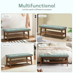 Banc à chaussures d'entrée avec rangement, revêtement en tissu et bois massif, 109 cm (43 pouces), banquette rembourrée pour salon et chambres