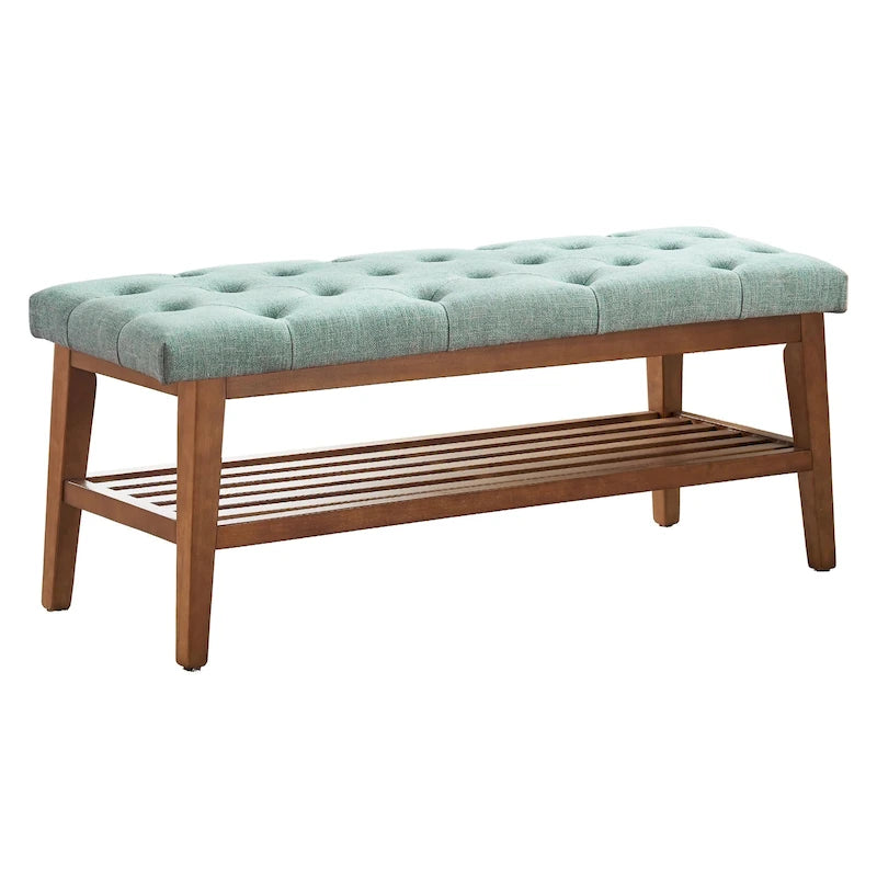 Banc à chaussures d'entrée avec rangement, revêtement en tissu et bois massif, 109 cm (43 pouces), banquette rembourrée pour salon et chambres
