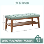 Banc à chaussures d'entrée avec rangement, revêtement en tissu et bois massif, 109 cm (43 pouces), banquette rembourrée pour salon et chambres