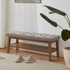 Banc à chaussures d'entrée avec rangement, revêtement en tissu et bois massif, 109 cm (43 pouces), banquette rembourrée pour salon et chambres