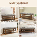 Banc à chaussures d'entrée avec rangement, revêtement en tissu et bois massif, 109 cm (43 pouces), banquette rembourrée pour salon et chambres