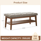Banc à chaussures d'entrée avec rangement, revêtement en tissu et bois massif, 109 cm (43 pouces), banquette rembourrée pour salon et chambres