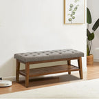 Banc à chaussures d'entrée avec rangement, revêtement en tissu et bois massif, 109 cm (43 pouces), banquette rembourrée pour salon et chambres