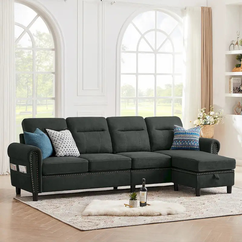 Canapé d'angle réversible 4 places en forme de L avec sacs de rangement latéraux (106,69 €)