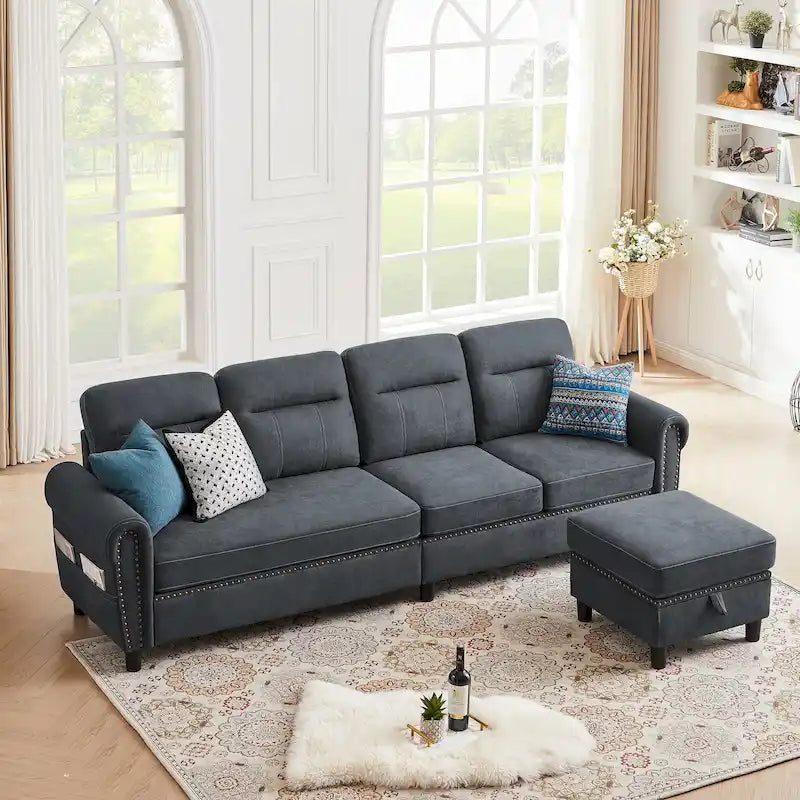 Canapé d'angle réversible 4 places en forme de L avec sacs de rangement latéraux (106,69 €)