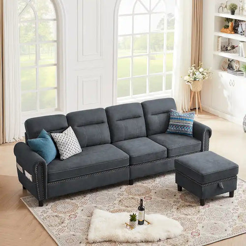 Canapé d'angle réversible 4 places en forme de L avec sacs de rangement latéraux (106,69 €)