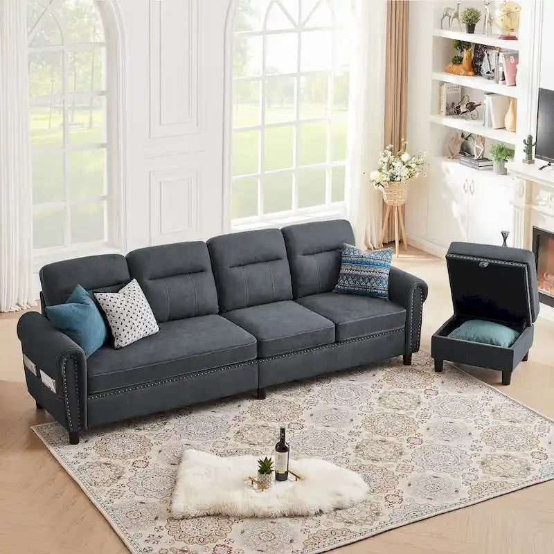 Canapé d'angle réversible 4 places en forme de L avec sacs de rangement latéraux (106,69 €)