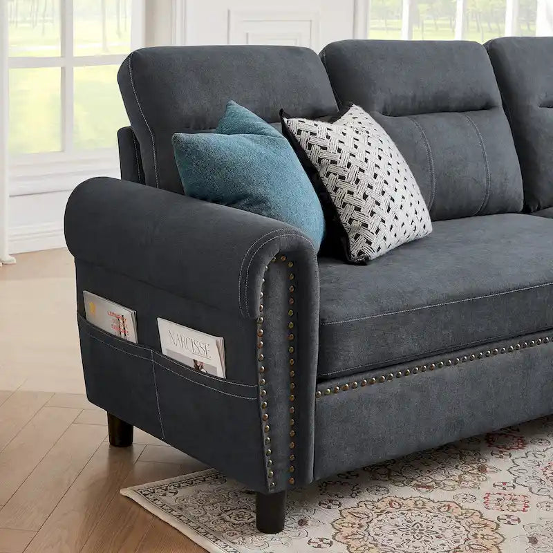 Canapé d'angle réversible 4 places en forme de L avec sacs de rangement latéraux (106,69 €)