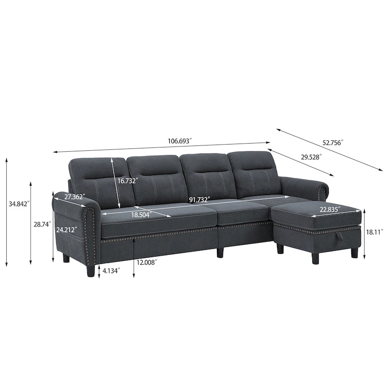 Canapé d'angle réversible 4 places en forme de L avec sacs de rangement latéraux (106,69 €)
