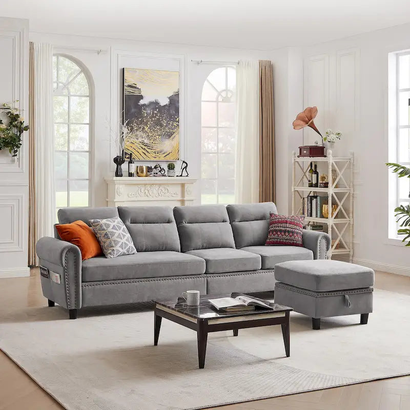 Canapé d'angle réversible 4 places en forme de L avec sacs de rangement latéraux (106,69 €)
