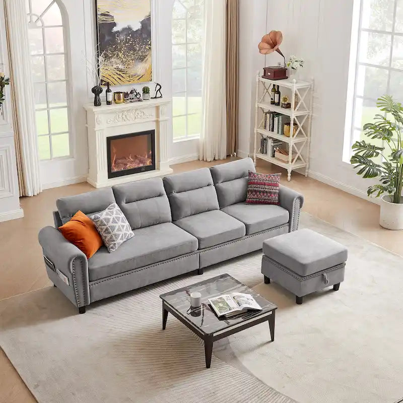 Canapé d'angle réversible 4 places en forme de L avec sacs de rangement latéraux (106,69 €)