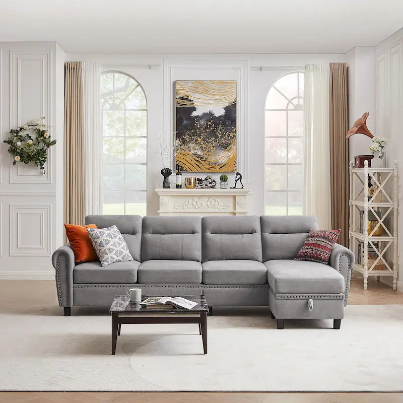 Canapé d'angle réversible 4 places en forme de L avec sacs de rangement latéraux (106,69 €)
