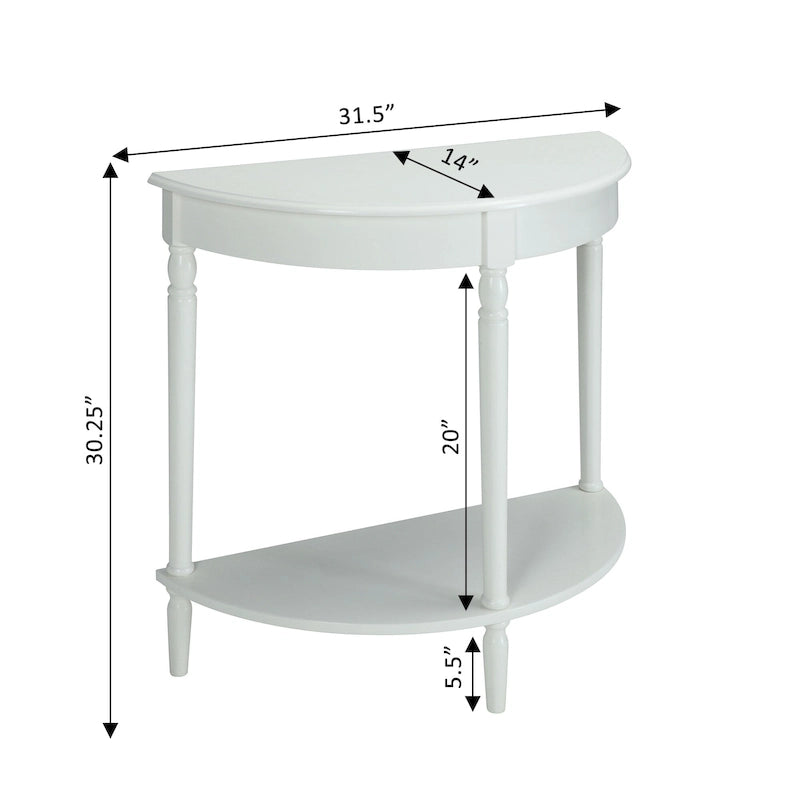 Table d'entrée demi-ronde de style campagnard français avec étagère, de marque Convenience Concepts