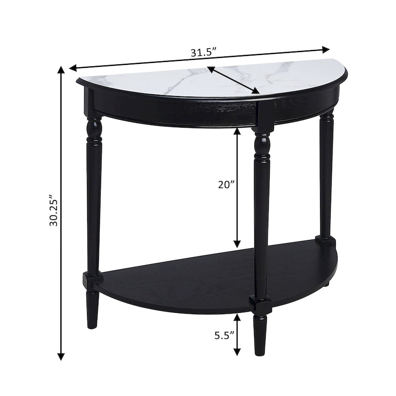 Table d'entrée demi-ronde de style campagnard français avec étagère, de marque Convenience Concepts