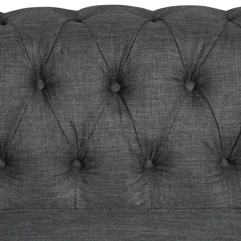Canapé d'angle Chesterfield avec pouf et 6 coussins, en lin, en forme de U, avec méridienne et pieds en hévéa, idéal pour le salon.