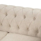 Canapé d'angle Chesterfield avec pouf et 6 coussins, en lin, en forme de U, avec méridienne et pieds en hévéa, idéal pour le salon.