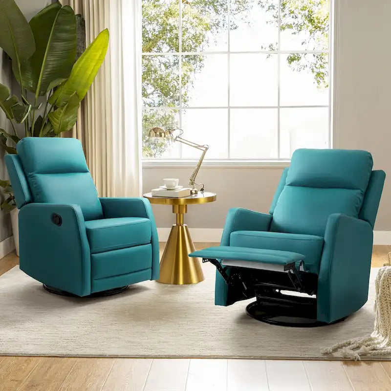 Ensemble de 2 fauteuils inclinables pivotants à bascule manuels Esteban Modern en similicuir avec dossier à oreilles