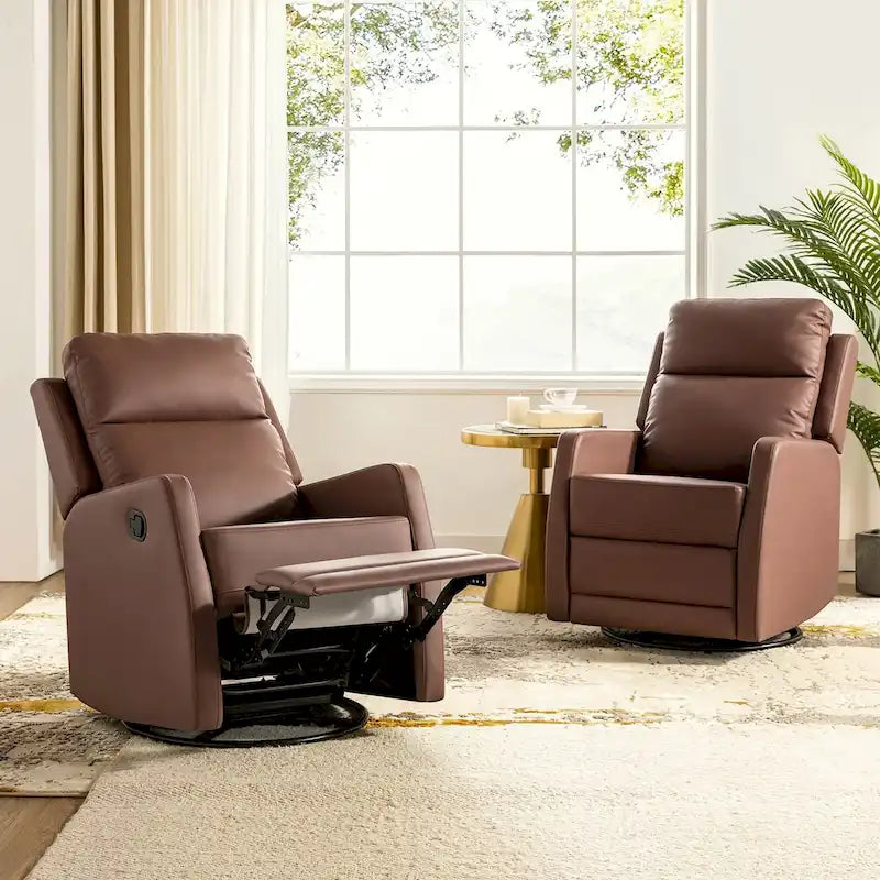 Ensemble de 2 fauteuils inclinables pivotants à bascule manuels Esteban Modern en similicuir avec dossier à oreilles