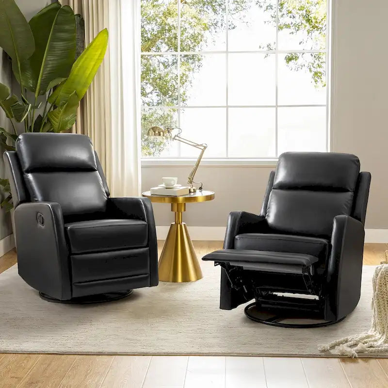 Ensemble de 2 fauteuils inclinables pivotants à bascule manuels Esteban Modern en similicuir avec dossier à oreilles