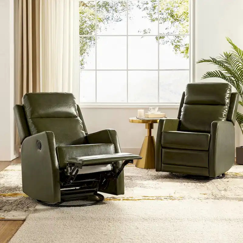 Ensemble de 2 fauteuils inclinables pivotants à bascule manuels Esteban Modern en similicuir avec dossier à oreilles