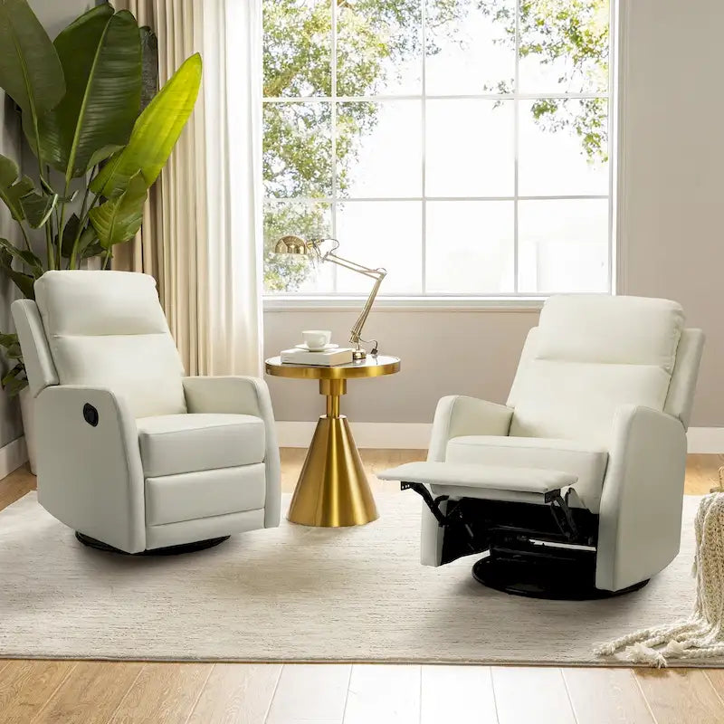 Ensemble de 2 fauteuils inclinables pivotants à bascule manuels Esteban Modern en similicuir avec dossier à oreilles