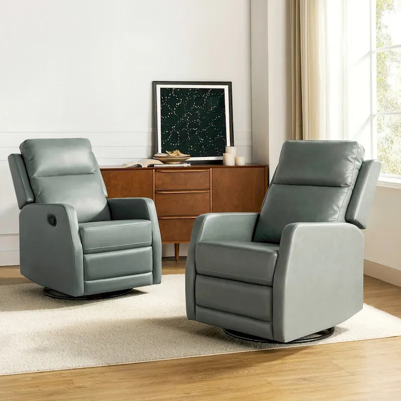 Ensemble de 2 fauteuils inclinables pivotants à bascule manuels Esteban Modern en similicuir avec dossier à oreilles