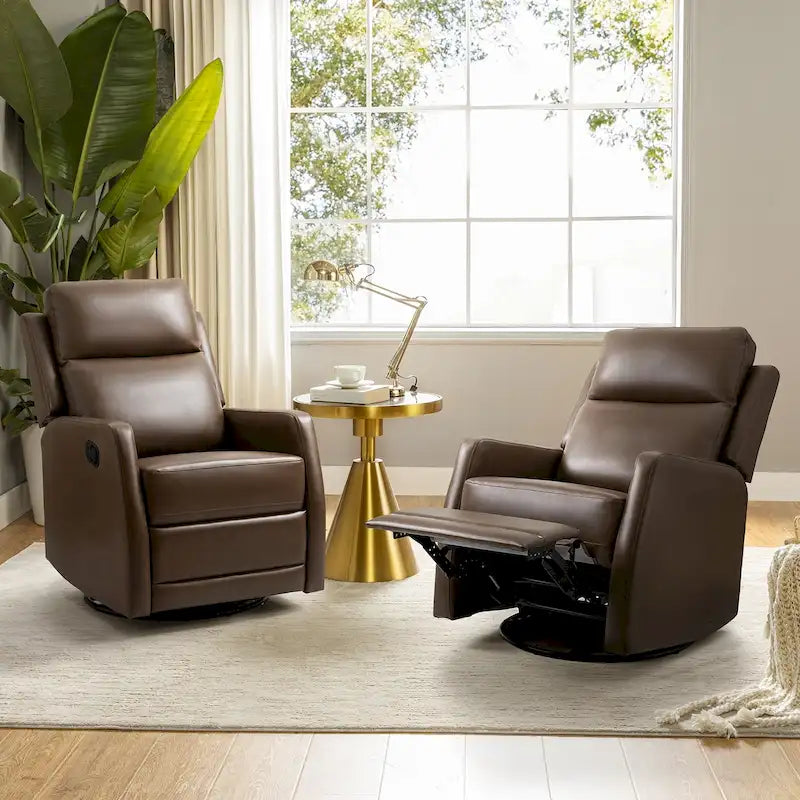 Ensemble de 2 fauteuils inclinables pivotants à bascule manuels Esteban Modern en similicuir avec dossier à oreilles