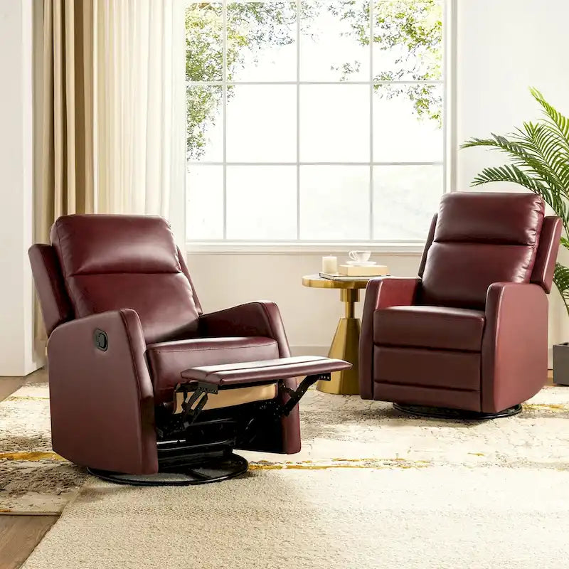 Ensemble de 2 fauteuils inclinables pivotants à bascule manuels Esteban Modern en similicuir avec dossier à oreilles