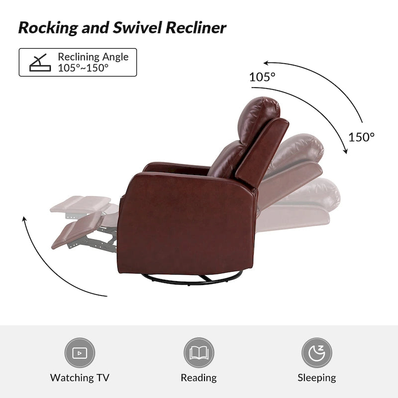 Ensemble de 2 fauteuils inclinables pivotants à bascule manuels Esteban Modern en similicuir avec dossier à oreilles