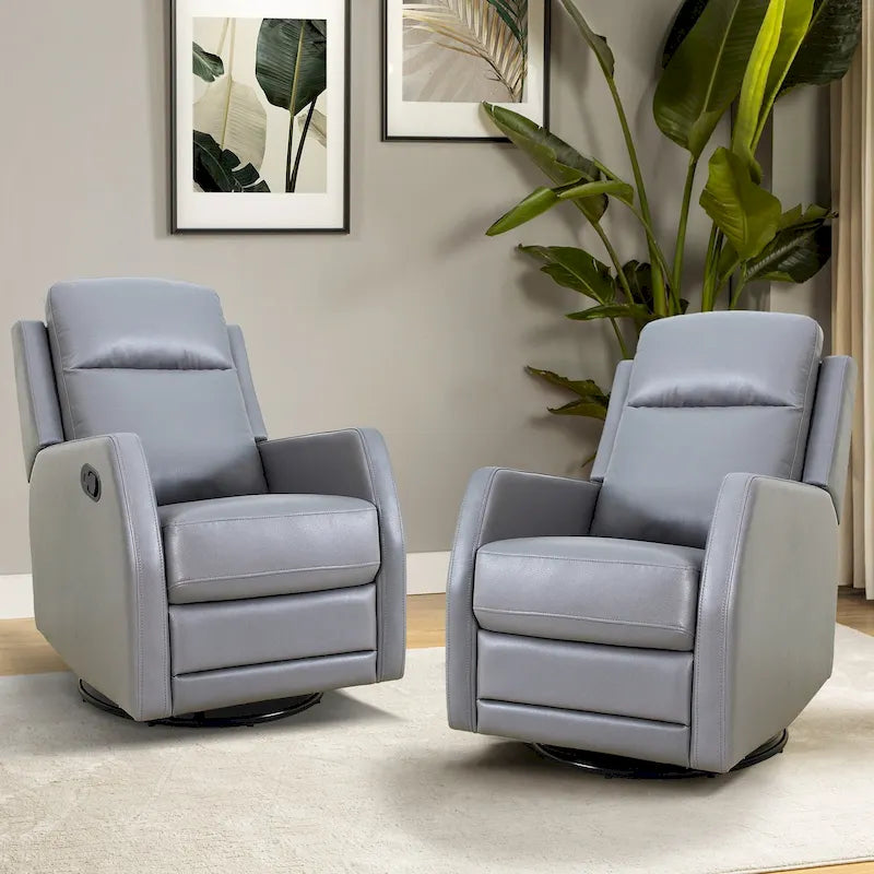 Ensemble de 2 fauteuils inclinables pivotants à bascule manuels Esteban Modern en similicuir avec dossier à oreilles