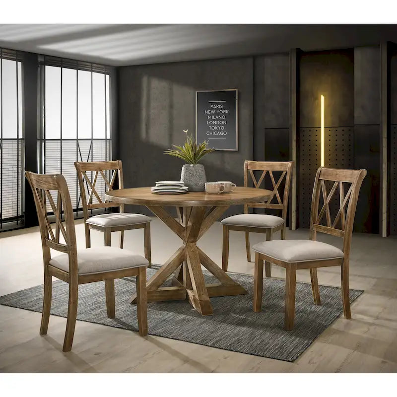 Ensemble de salle à manger en bois à dossier croisé 5 pièces Roundhill Furniture Windvale