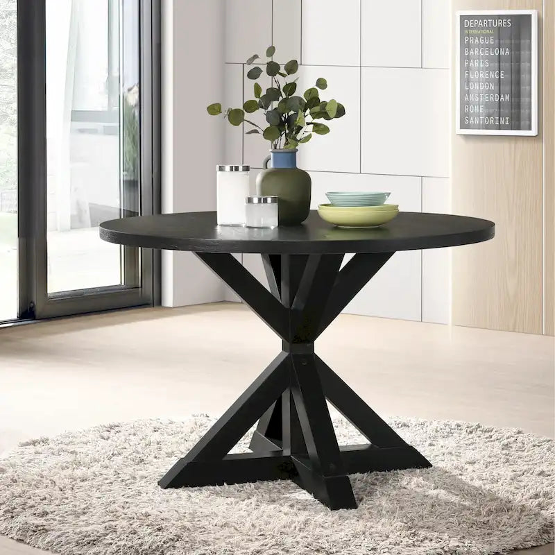 Ensemble de salle à manger en bois à dossier croisé 5 pièces Roundhill Furniture Windvale