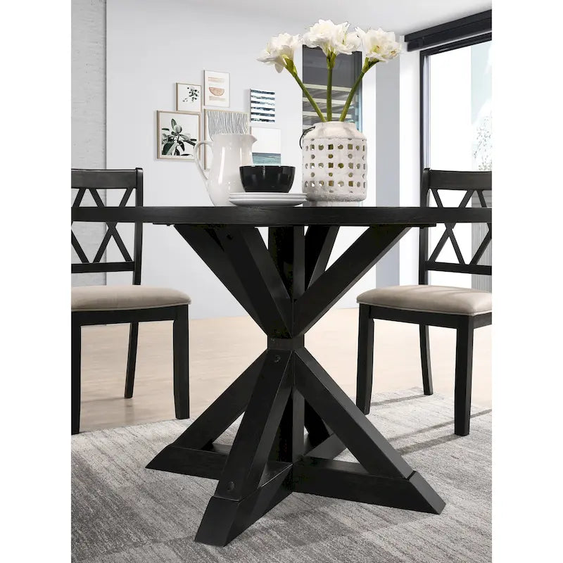 Ensemble de salle à manger en bois à dossier croisé 5 pièces Roundhill Furniture Windvale