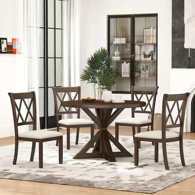 Ensemble de salle à manger en bois à dossier croisé 5 pièces Roundhill Furniture Windvale