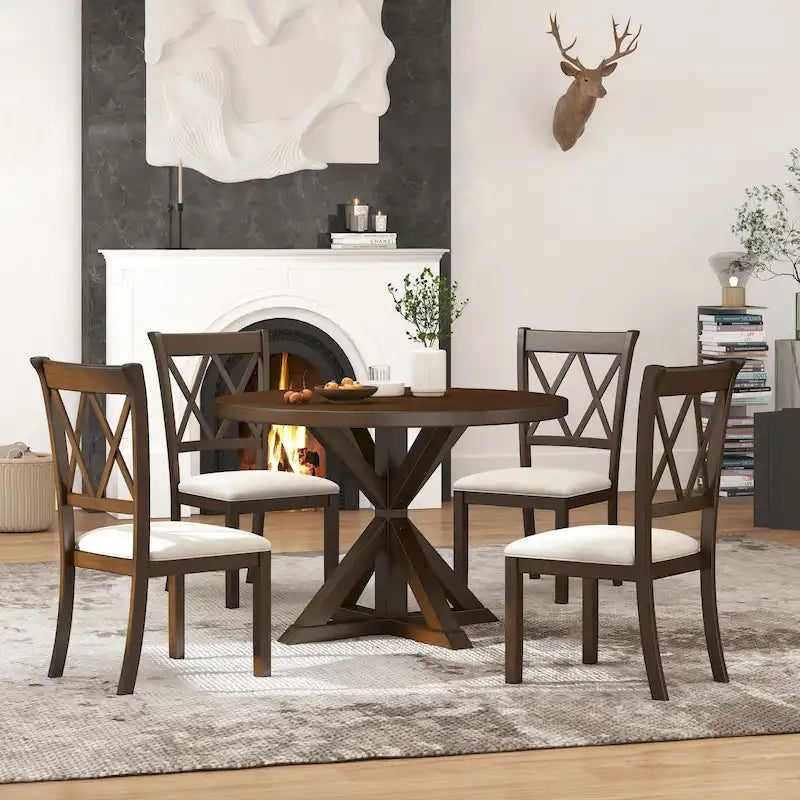 Ensemble de salle à manger en bois à dossier croisé 5 pièces Roundhill Furniture Windvale