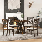 Ensemble de salle à manger en bois à dossier croisé 5 pièces Roundhill Furniture Windvale